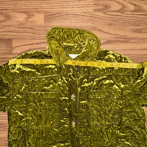NWT A By Anthropologie Chartreuse Quilted Velvet Shirt Jacket Size Small Shacket - Picture 10 of 12